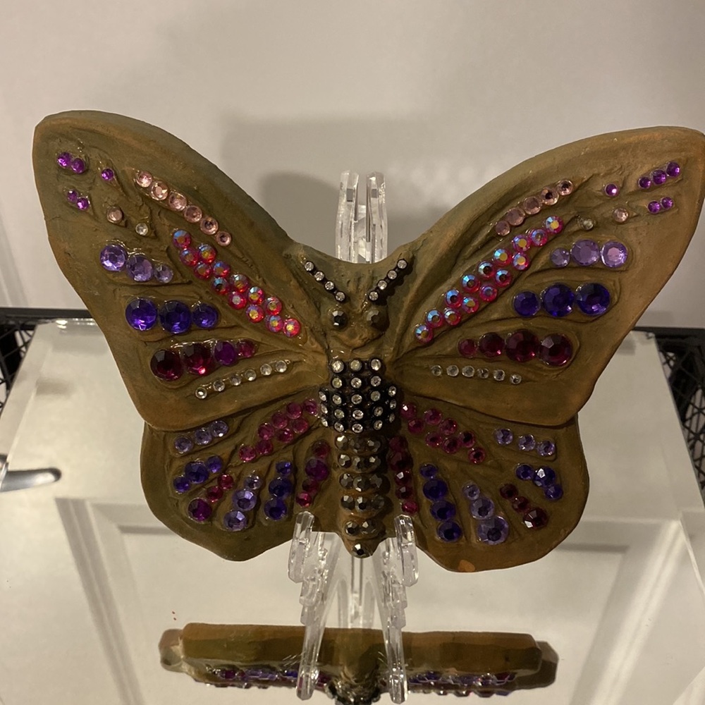 Crystal’s & Red Clay BeJeweled Butterfly Wall Art. One of a kind 7.2/5”x5”. - Picture 2 of 7